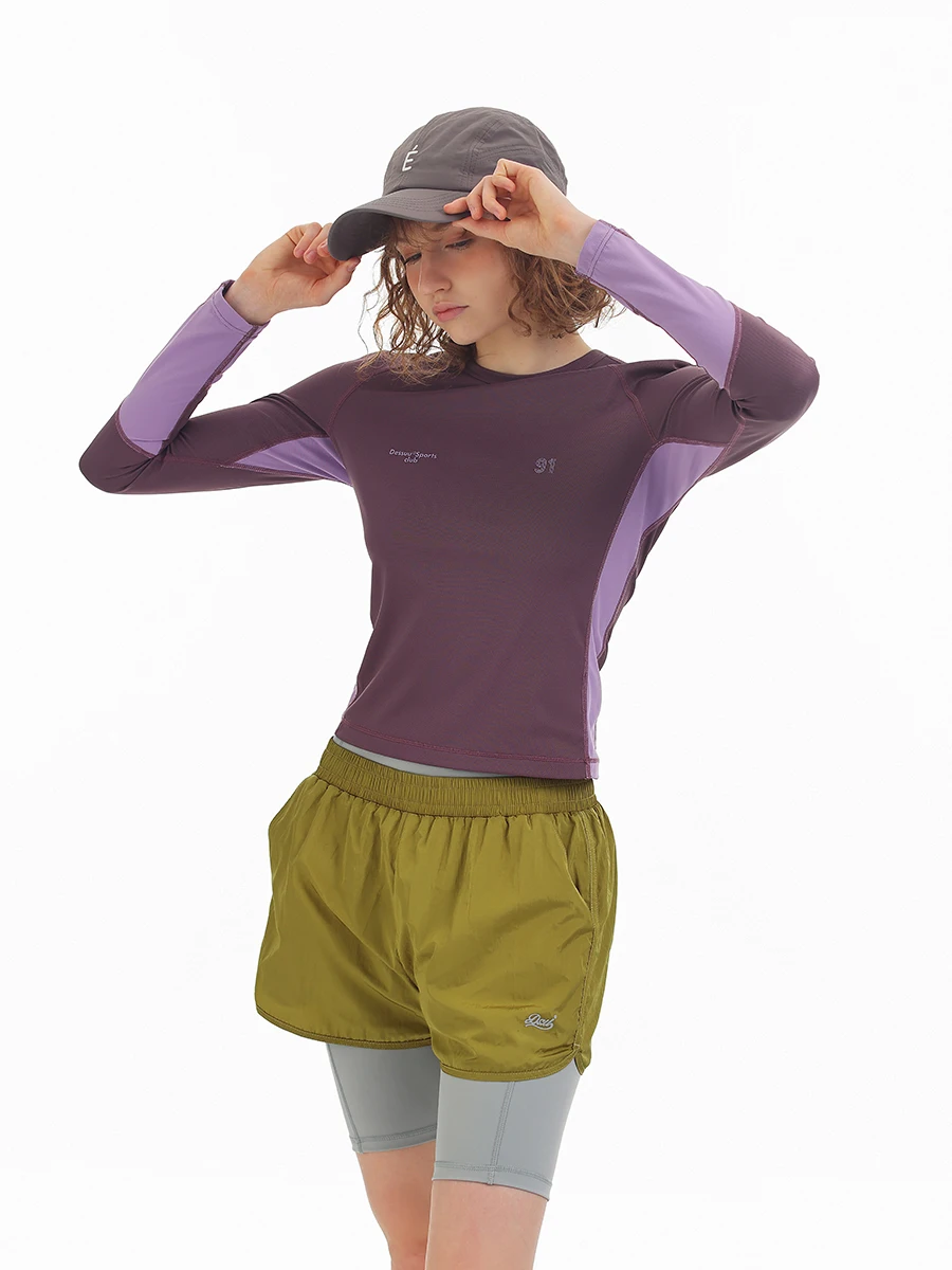 DSU2026 Autumn Color Block Long Sleeve round Neck T-Shirt Women's Sporty Cool Feeling Breathable Slim Fit UV Protection Top
