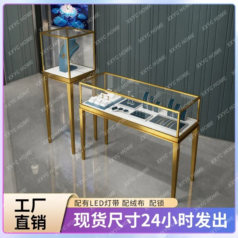 JJStainless Steel Jewelry Display Cabinet Transparent Glass Cabinet Watch Jade Antique Display Luxury Counter