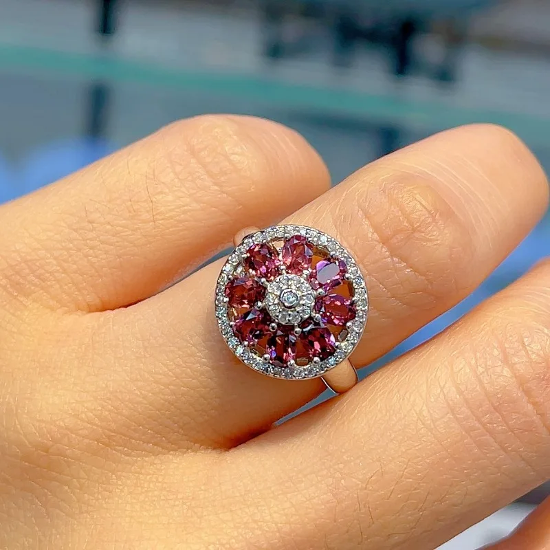 SACE GEMS Fashion Resizable 3*4MM Natual Garnet Rings for Women 925Sterling Silver Wedding Party Fine Jewelry Festival Gift