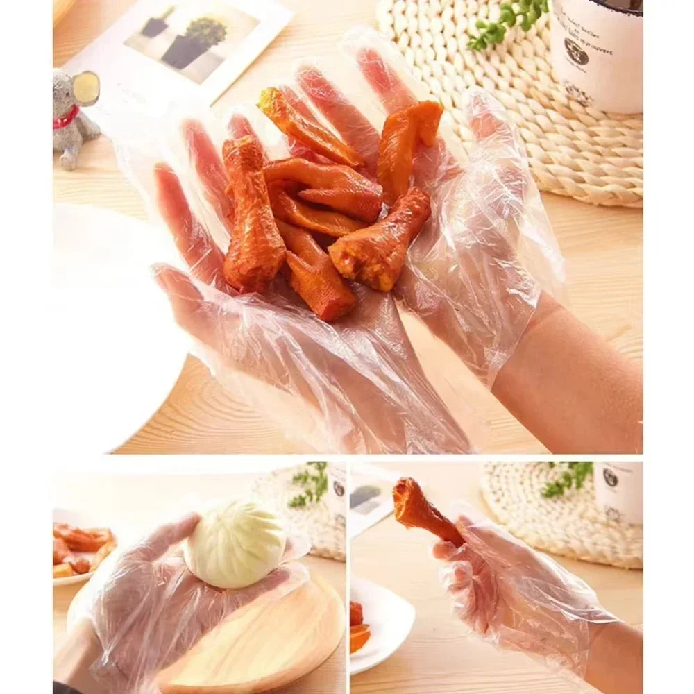 Plastic Gloves 100/200Pcs Disposable Gloves Transparent Eco-Friendly Cleaning Gloves for DIY Cooking Kitchen Accessories