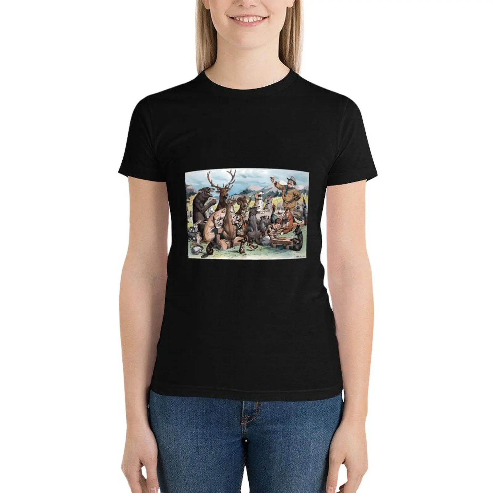 J. S. Pughe - Teddy Roosevelt at Thanksgiving Feast Art Print \t T-Shirt vintage animal print black t-shirts for Women image 4