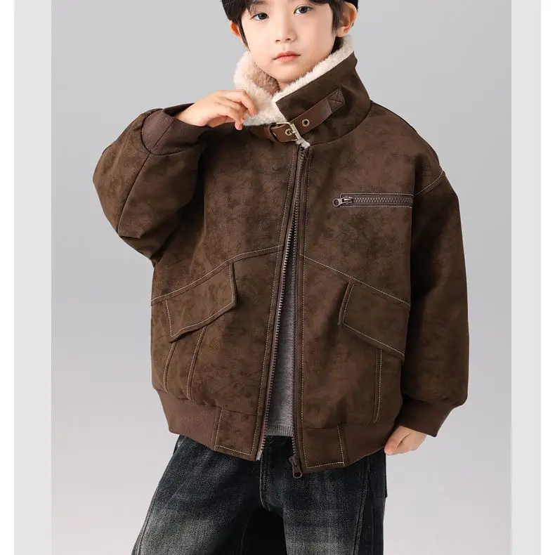 

Children Boys Pocket Coat Winter Warm Black Thick Plus Velvet Jacket Casual Kids Top Waistcoat Handsome Windcoat
