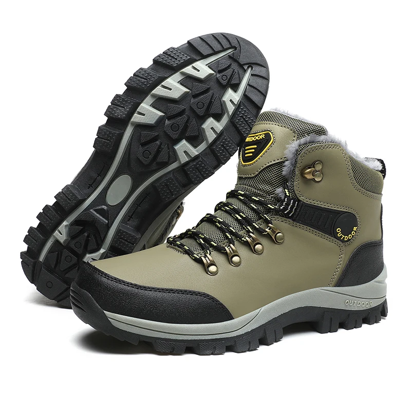 

Men's Winter Boots With Fur Warm Snow Non-slip Men Work Casual Shoes Waterproof Leather Sneakers High Top Ankle Boots Plus Size