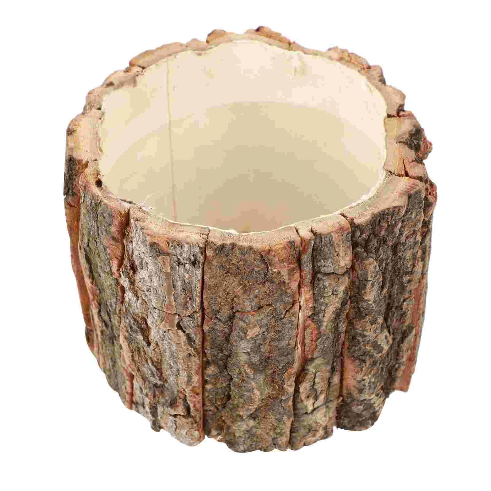 

Small Vintage Mirror Waterproof Flower Bucket Mini Ornaments Wooden Container Heart-Shaped Bark