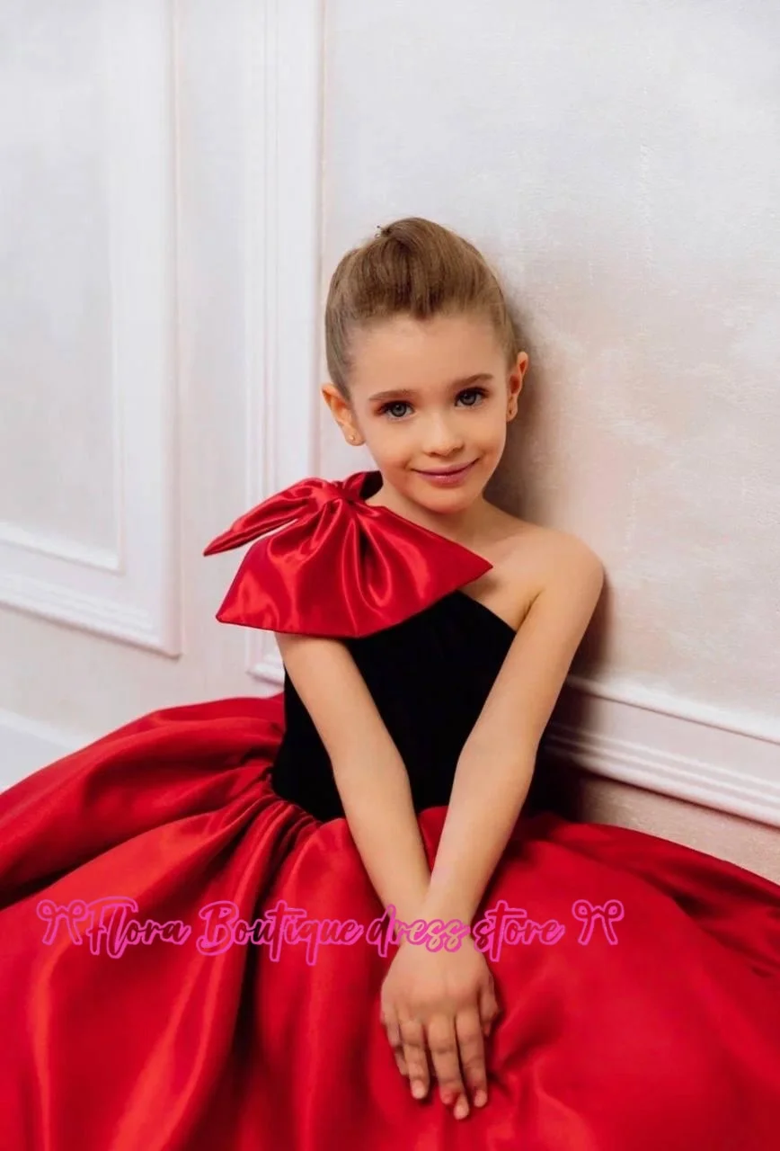 vestito da ragazza di compleanno vestito da ragazza per occasioni speciali vestito da ragazza di fiori in raso di velluto vestito da fiore per bambini monospalla tutu nero per bambini