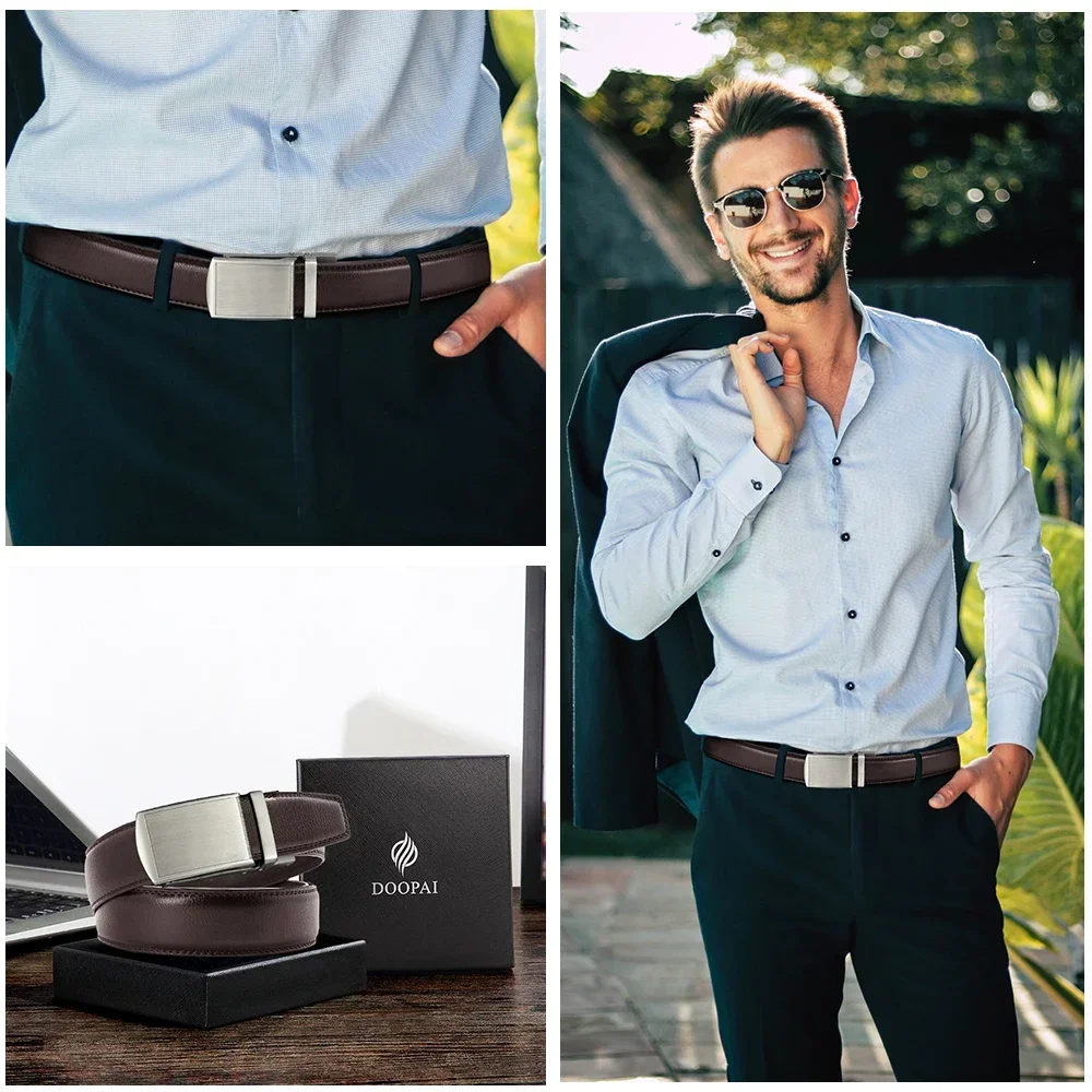Men Genuine Leather Belt Metal Automatic Buckle Ratchet Cowskin Belts for Jeans Leather Strap Belts for Men Pants Waistband Реме