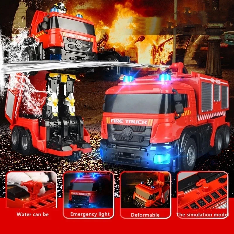Voiture RC robot camion de pompiers – Véhicule de construction de transformation 2 en 1 avec lumières et action |   Cadeau parfait pour enfants