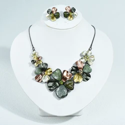 ICEYY Luxury Design Hand Painted Chunky Five Petal Choker Necklace Set Earrings Jewelry for Women Party Gifts