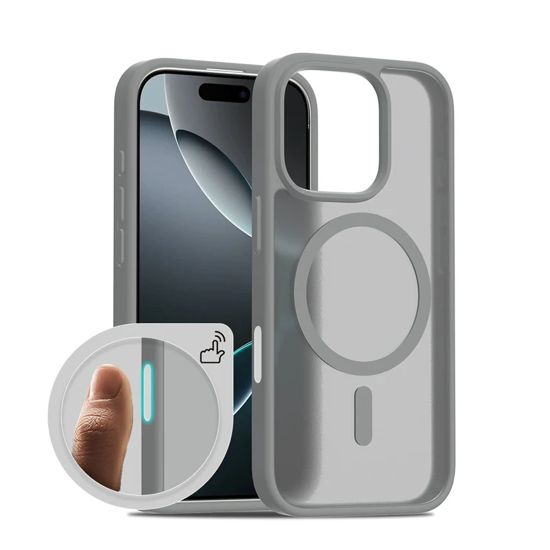 Magnetischer aktiver Touch-Kameraknopf für MagSafe Handyhülle für iPhone 17 17Pro Max 16 Pro – Transluzente kabellose Lade-PC-Hülle