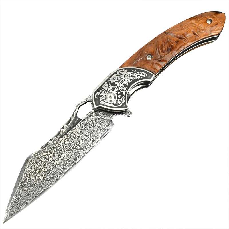 damascus knife high class high quality  customization  collectable  High-end  sharpest  forge Damascus steel  knife folded