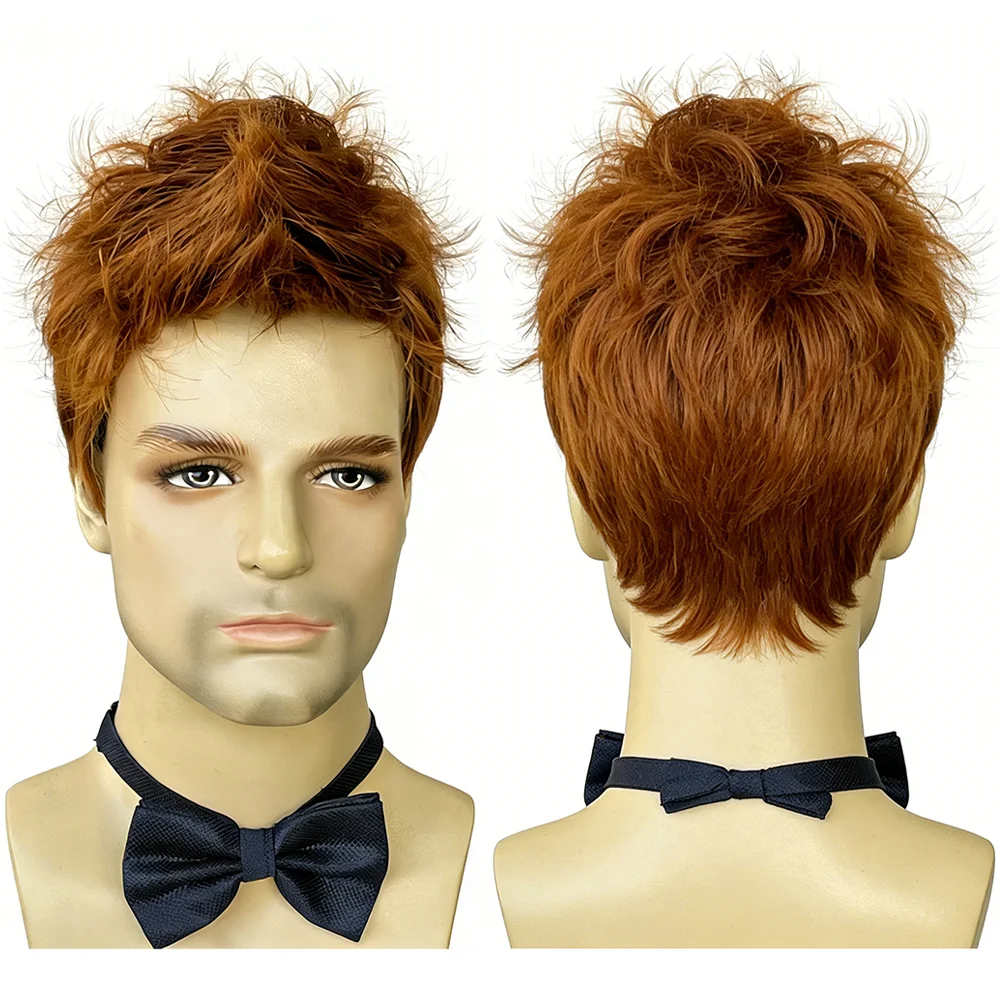 Men's Short Fluffy Spiky Wig Ginger Copper Red Natural Looking Synthetic Hair High Temperature Fiber For Daily Party Cosplay