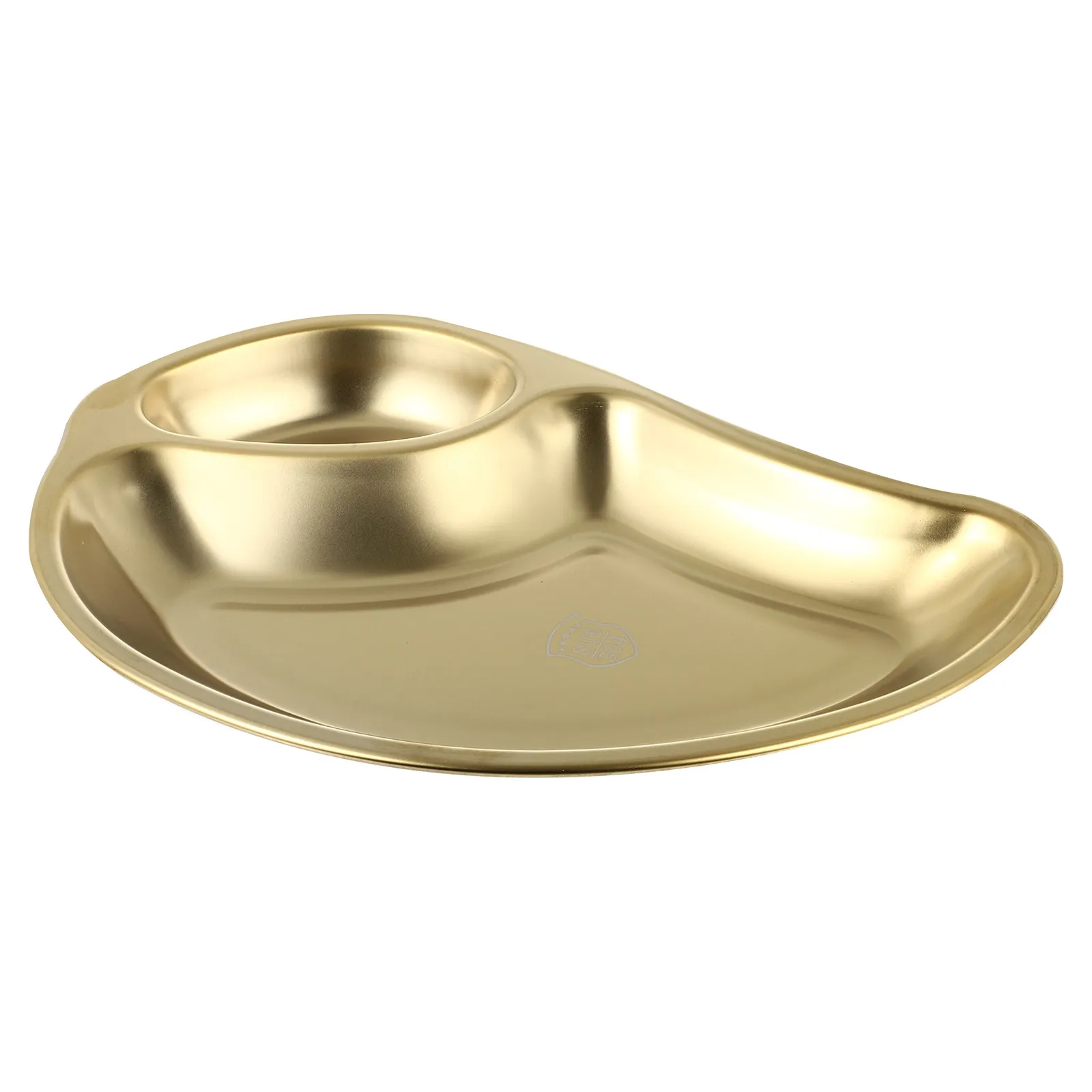 Plato de Acero Inoxidable con Doble Compartimento en Forma de Mango, Ideal para Dumplings, Postres, Aperitivos, Salsas, Mostaza, Salsa de Soya, Sabor Agridulce