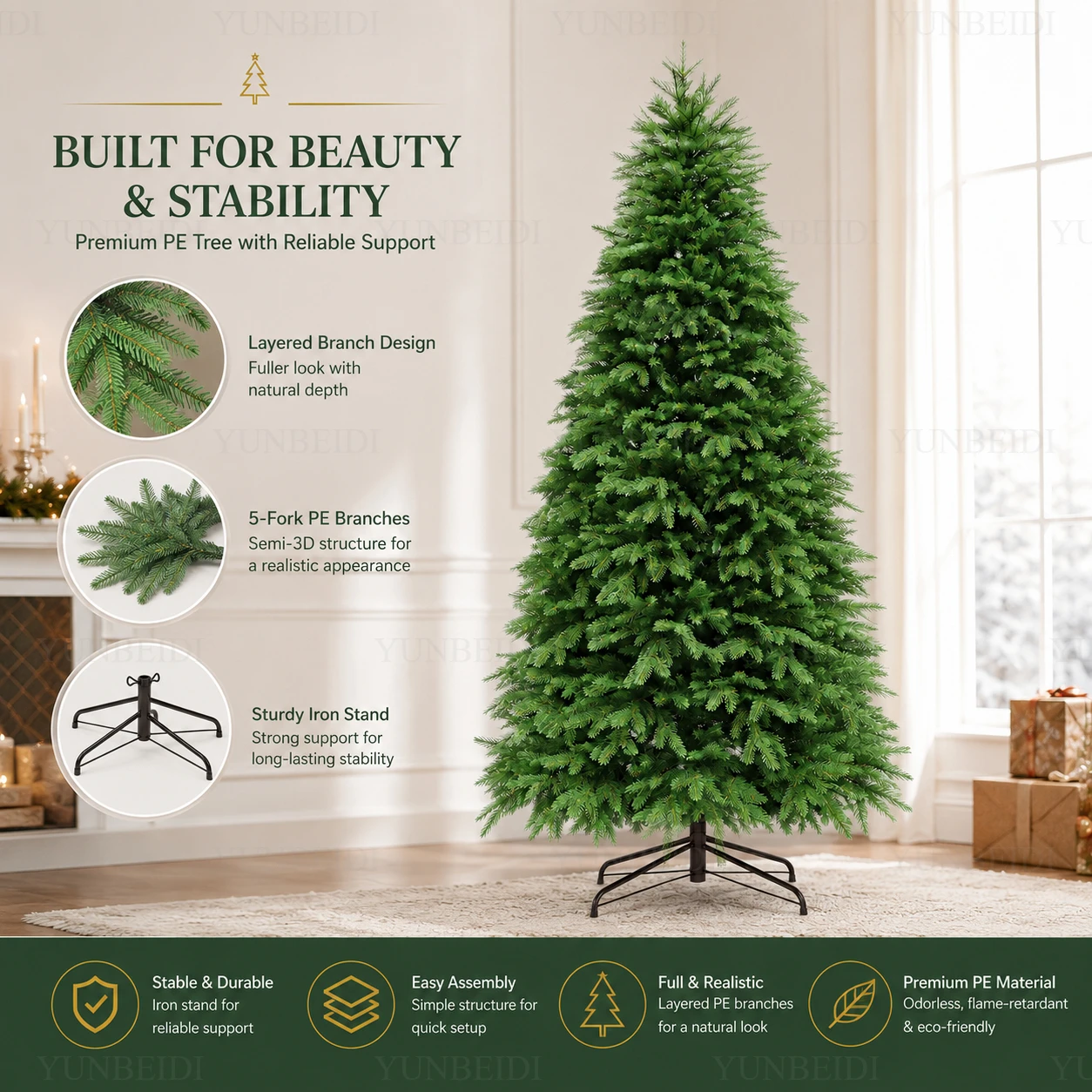 Artificial Christmas Tree 100% PE Encryption LED Lights High Grade Large Christmas Tree 1.2m To 2.4m Home Christmas  Decorations