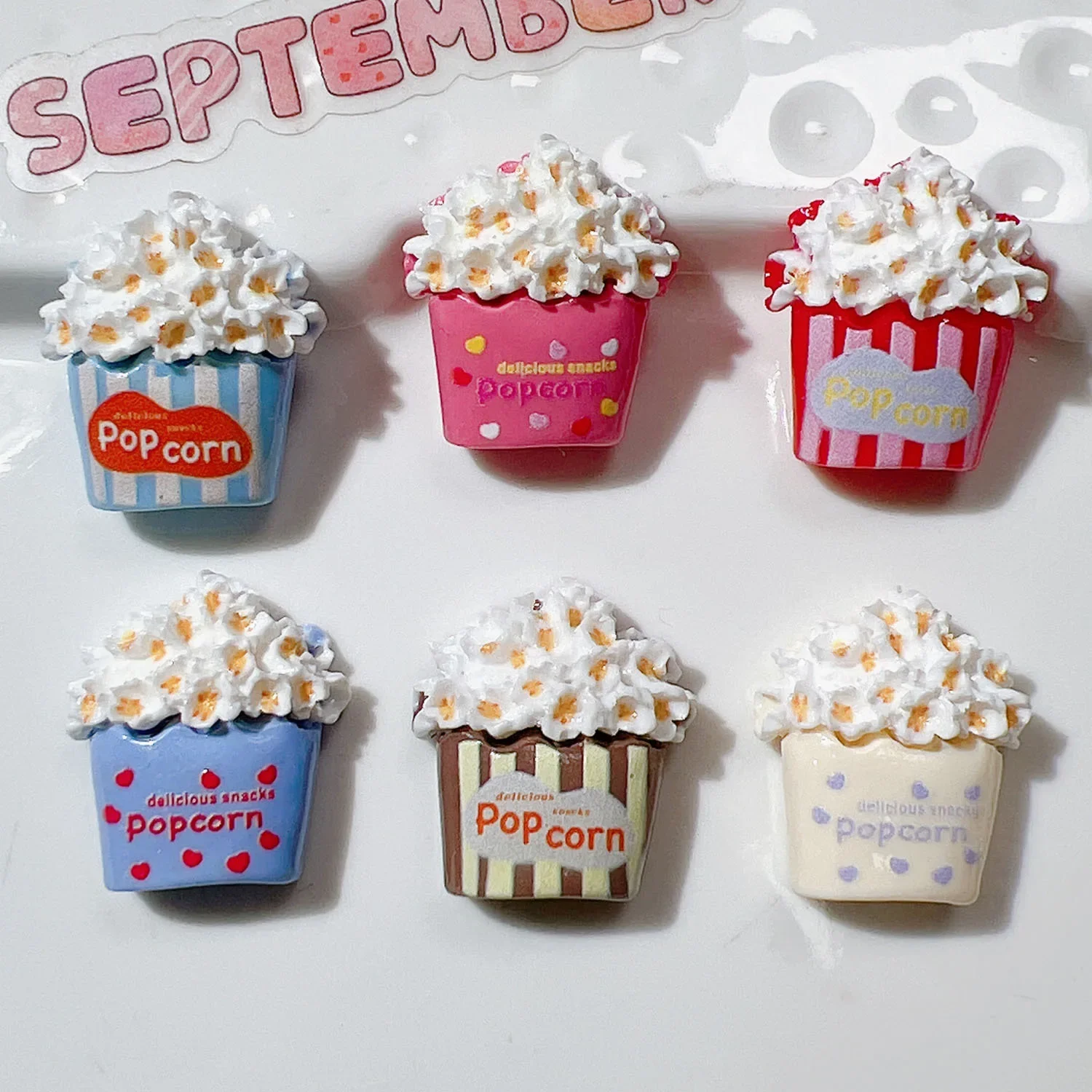 6pcs Kawaii Colorful Cartoon Food Toy Popcorn Flat back Resin Scrapbook Figurines DIY Home Decor Crafts