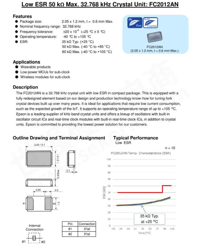 (100 buah) asli dalam stok FC2012AN 32.768KHZ 12.5PF PF 32.768K 2PIN SMD osilator kristal