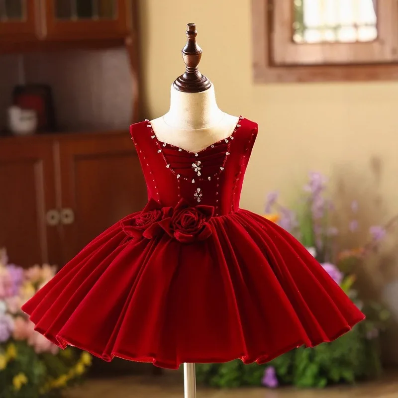 Kids First Birthday Party Dress Girls Princess Puffy Gown Children Piano Performance Celebration Dresses Host Pageant Formal
