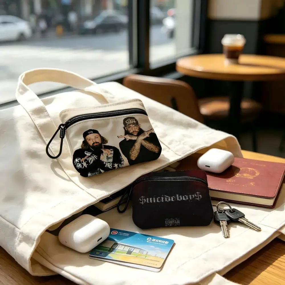 Rapper A-Suicideboys Underground Hip Hop Portable Oxford Fabric Mini Wallet Carabiner Small Coin Bag For Cards Keys Earphones