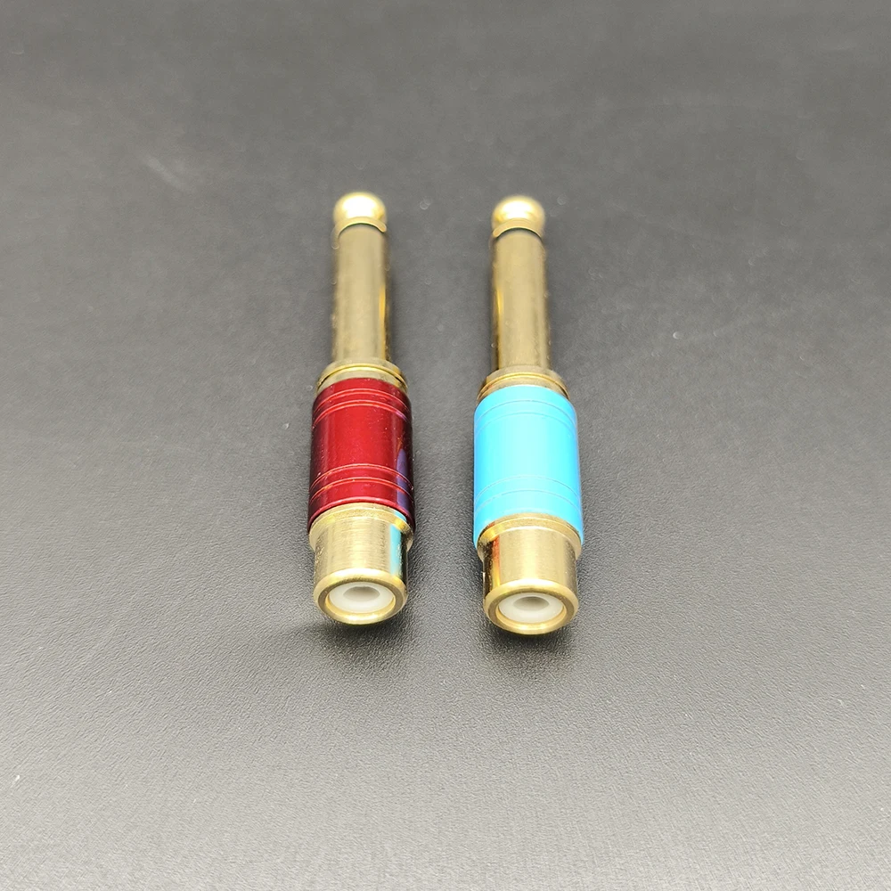 2Pcs Audio Lautsprecher Adapter 6,35mm 1/4 "Mono Stecker Auf TS RCA Weibliche Jack Stecker Rot blau – Detail 3