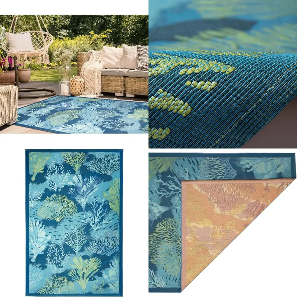 

Synthetic Blend Area Rug - Transitional Style with Botanical Border, Coral Garden Lapis, 8'10 x 11'9