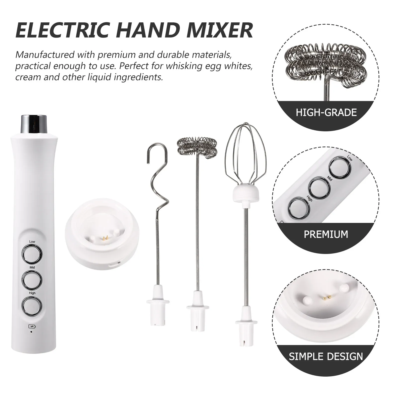 Electric Egg Mixer Handheld Whisk Compact Lightweight Kitchen Baking Tool for Cream Foam and Batter