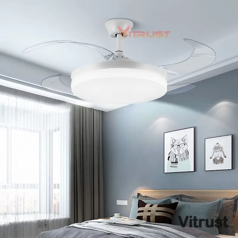 Modern LED Ceiling Fan Light Invisible Ceiling Fan Lamp 110V 220V Remote Control Wall Control Fan Dining Room Living Bedroom