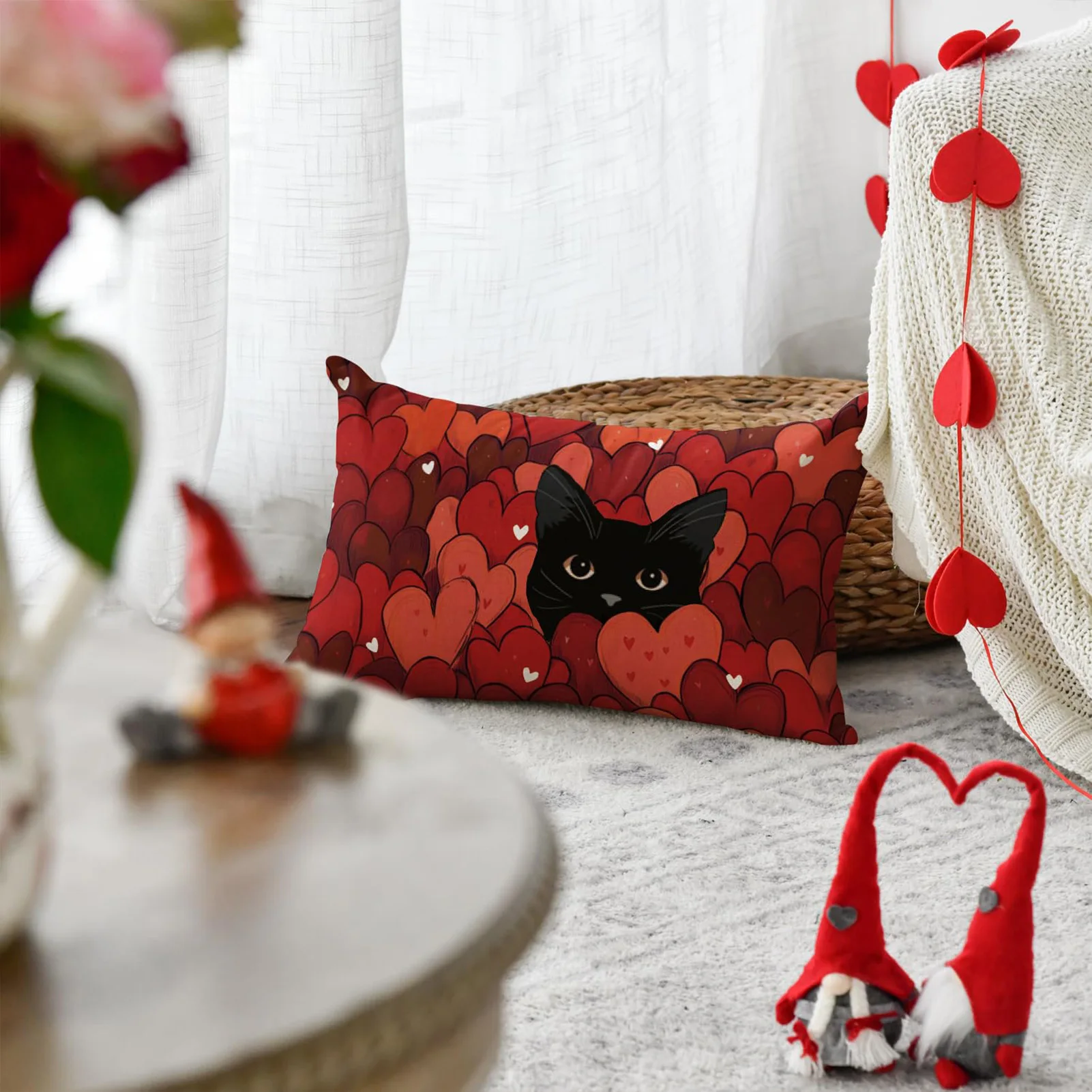 30x50 سنتيمتر العالمي المخدة 2026 عيد الحب وسادة للديكور غطاء الأحمر القلب القط نمط وسادة غطاء ديكورات المنزل #1