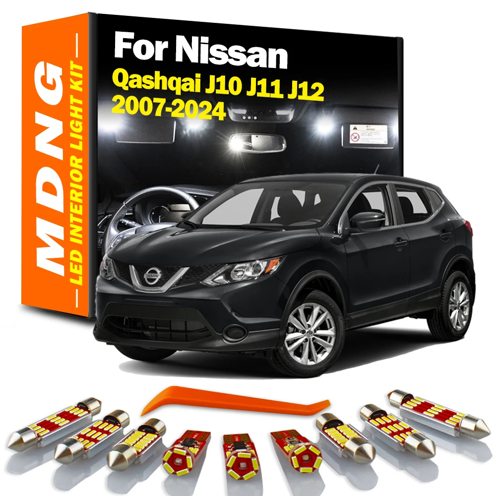 Mdng 11 pces canbus led interior dome mapa luz da placa de licença kit para nissan qashqai j10 j11 2007-2019 2020 acessórios da lâmpada do carro