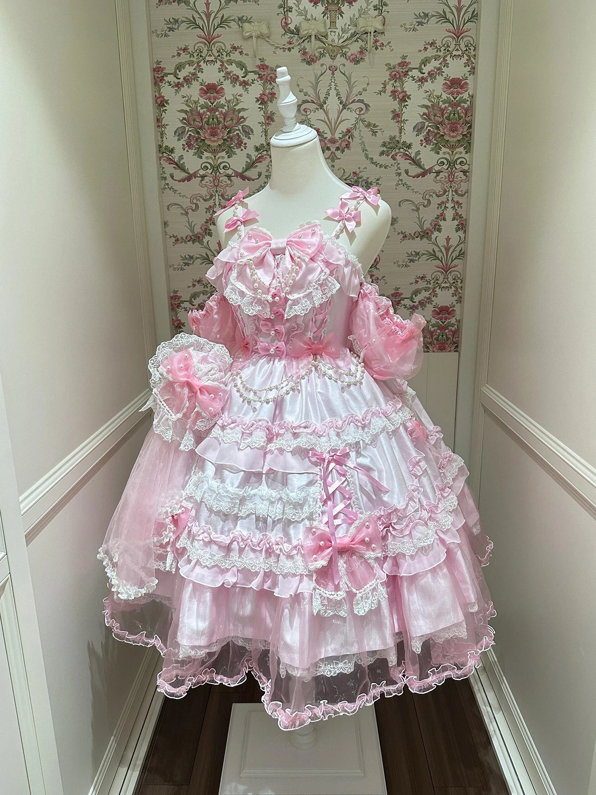 

Розовое милое платье в стиле Лолиты, вечернее платье с узлом для студентов, дня рождения, для взрослых, церемония принца Dr Par Dr, длинная юбка