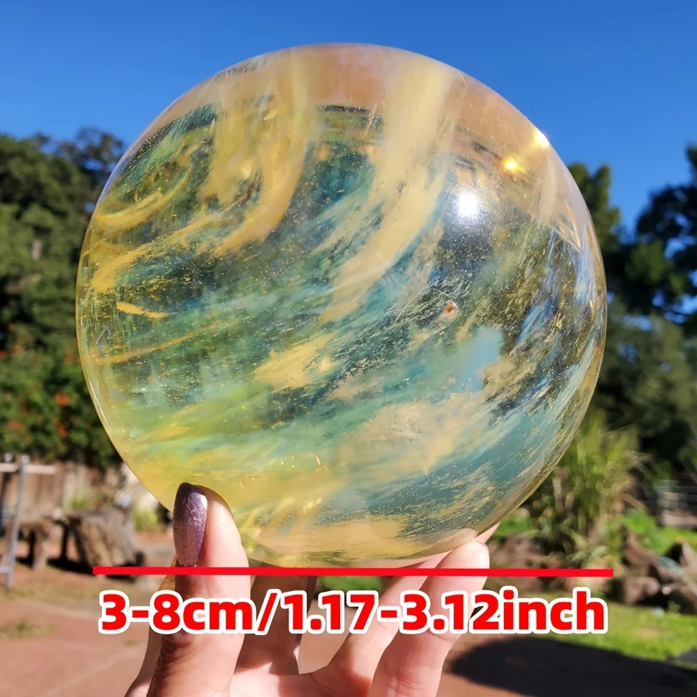 1pc Yellow Smelting Crystal Ball - Decorative Ornamental Sphere, Exquisite Home Decor Gift Idea - Unique Mineral Enthusiast Gift