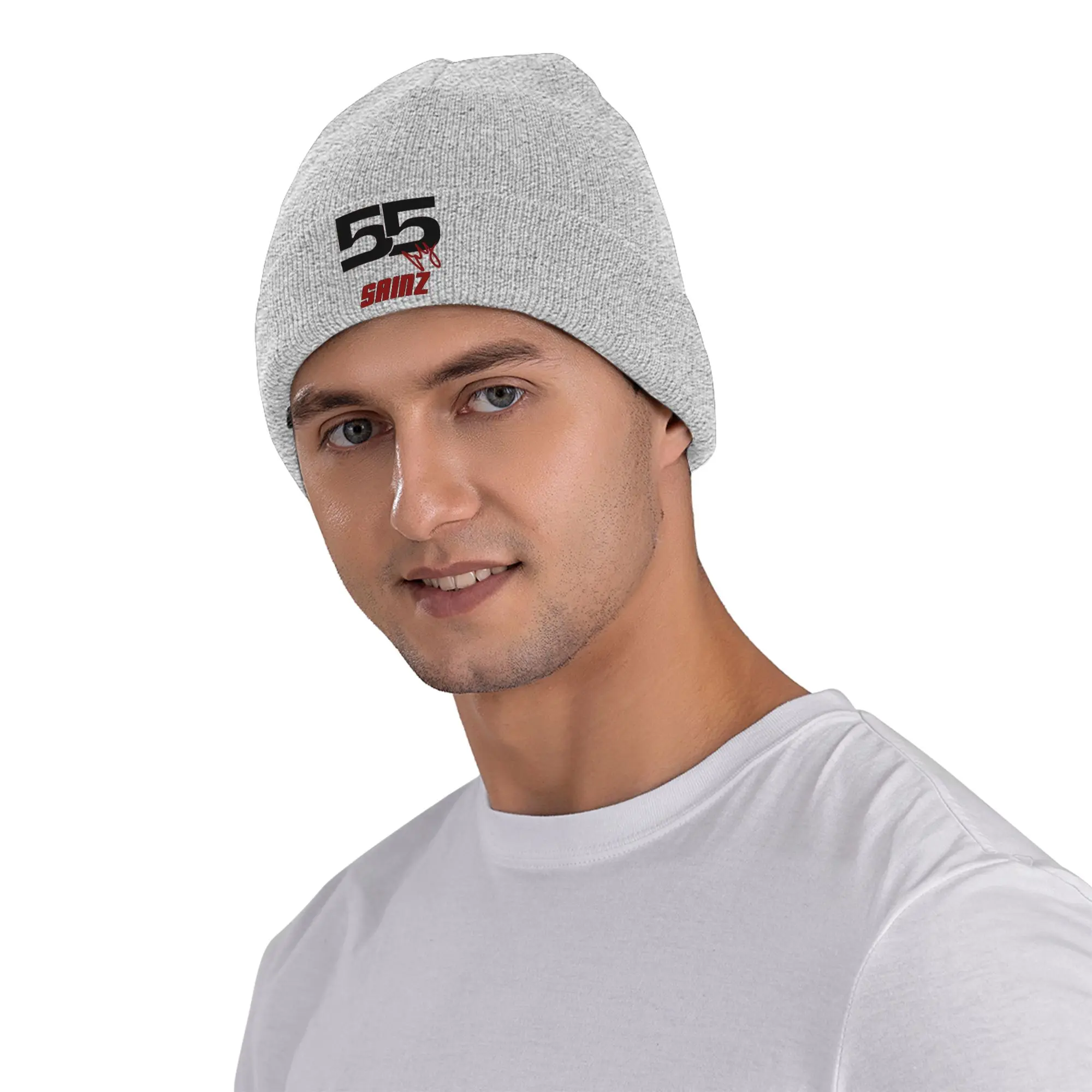 رسم توقيع كارلوس ساينز جونيور F1 - قبعة محبوكة دافئة داكنة للشتاء قبعة بونيه Skullies Beanies قبعات هيب هوب للجنسين