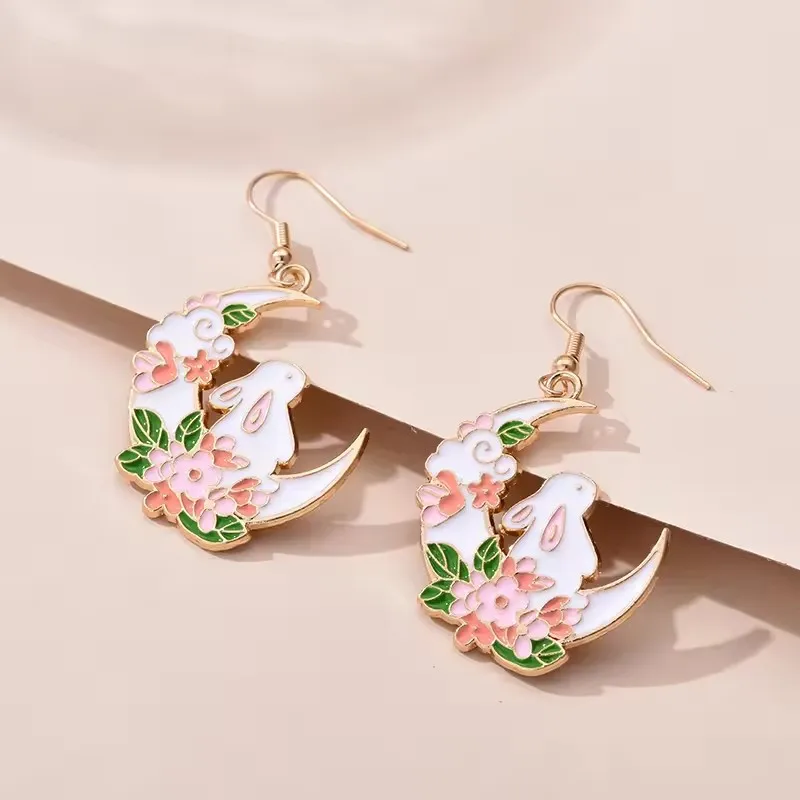Mode Süße Emaille Kirschblüte Kaninchen Schlüsselbund für Frauen Mädchen Nette Mond Blume Schlüssel Kette Tasche Auto Schlüssel Anhänger Schmuck Geschenk – Detail 2