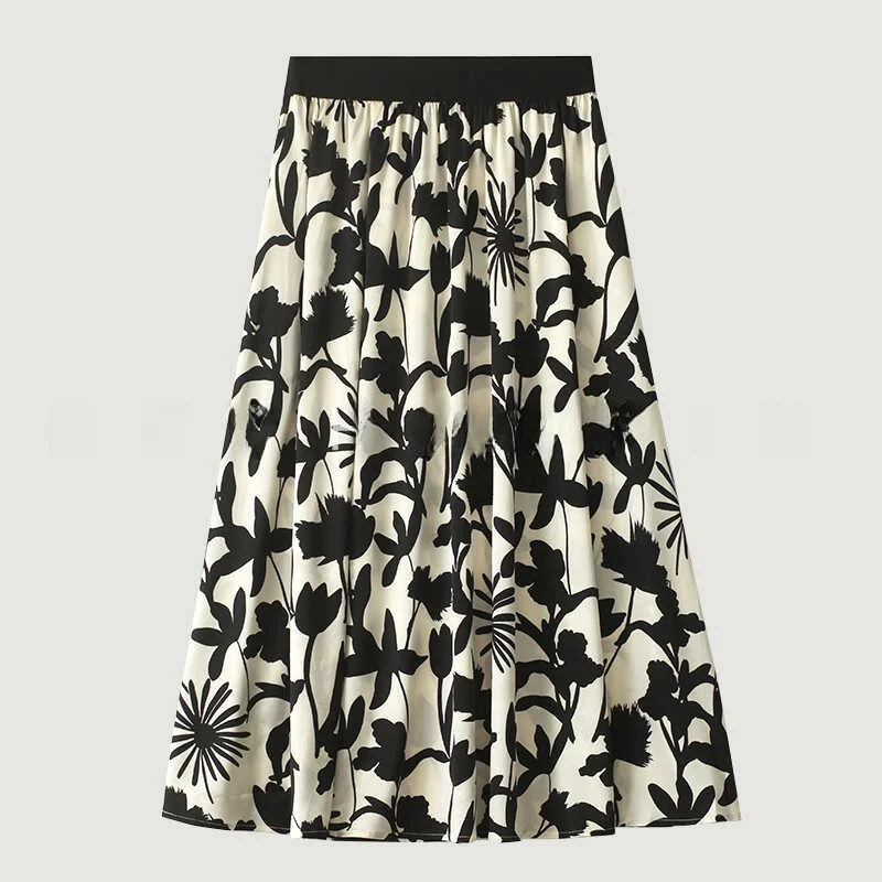 

Silk f Skirt High Waist Slimming Faion Print Silk A-Line Skirt Summer Umbrella Skirt Women's Commute Casual