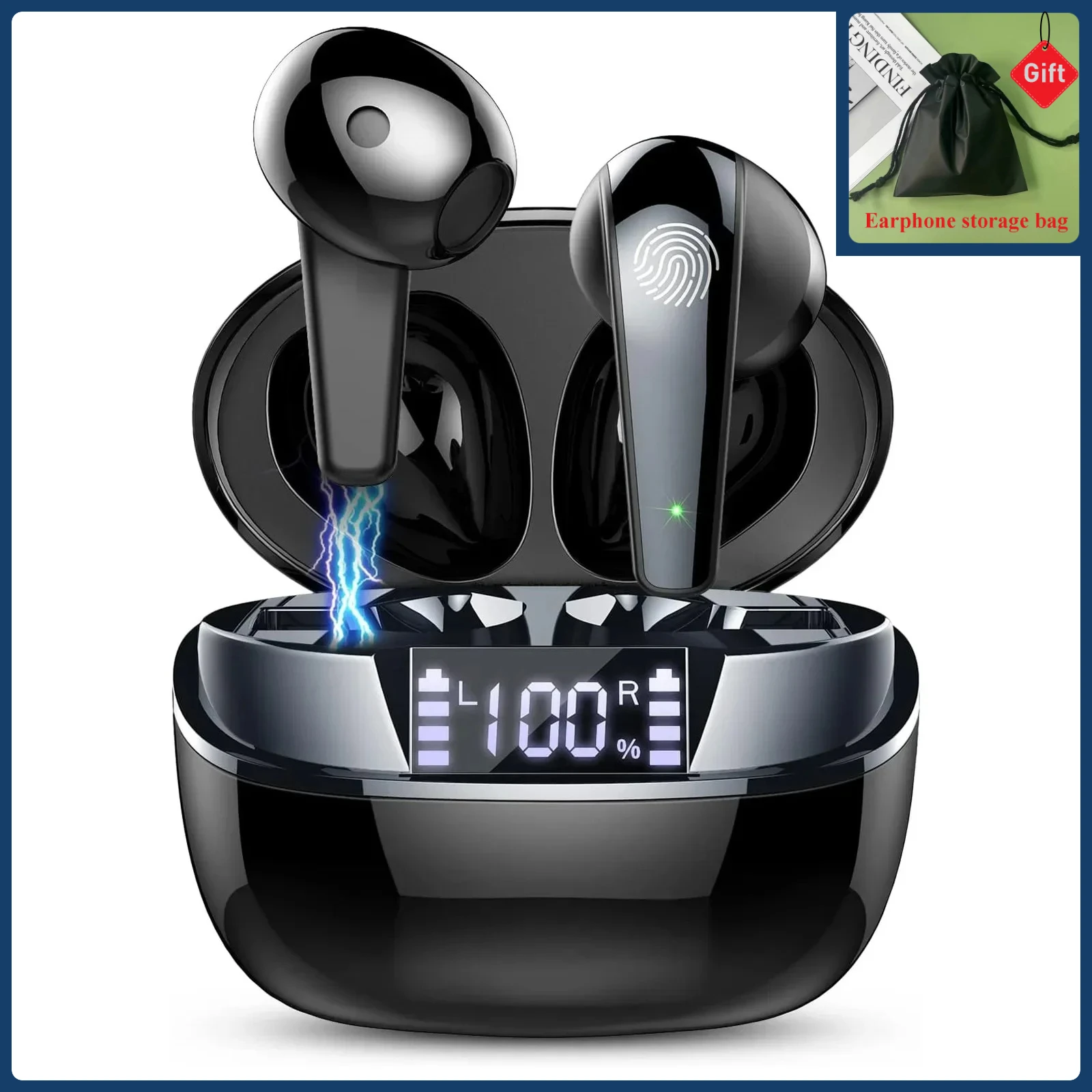 

Wireless Earbuds, Bluetooth 5.3 Earbuds Stereo Bass, iNoise Cancelling Mic, Earphones IPX7 Waterproof Sports, 35H Playback.