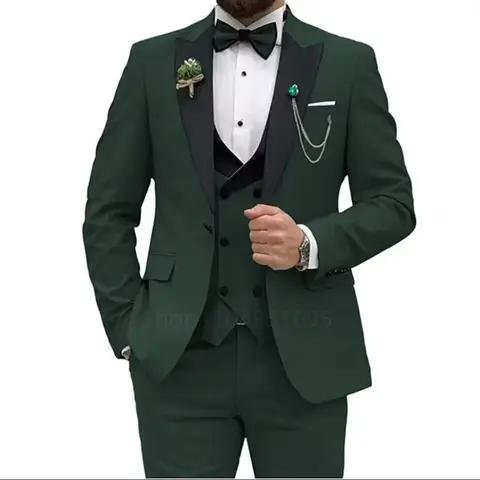 3 Parça Damatlık Erkek Takım Elbise Resmi Damat Smokini Slim Fit Günlük İş Kruvaze Blazer Yelek Pantolon Parti Seti