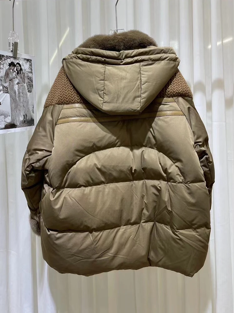 Doudounes chaudes d'hiver pour femmes, col en fourrure de vison naturel véritable, doudounes en duvet d'oie blanche, manteau optique, vêtements d'extérieur pour femmes, 2024