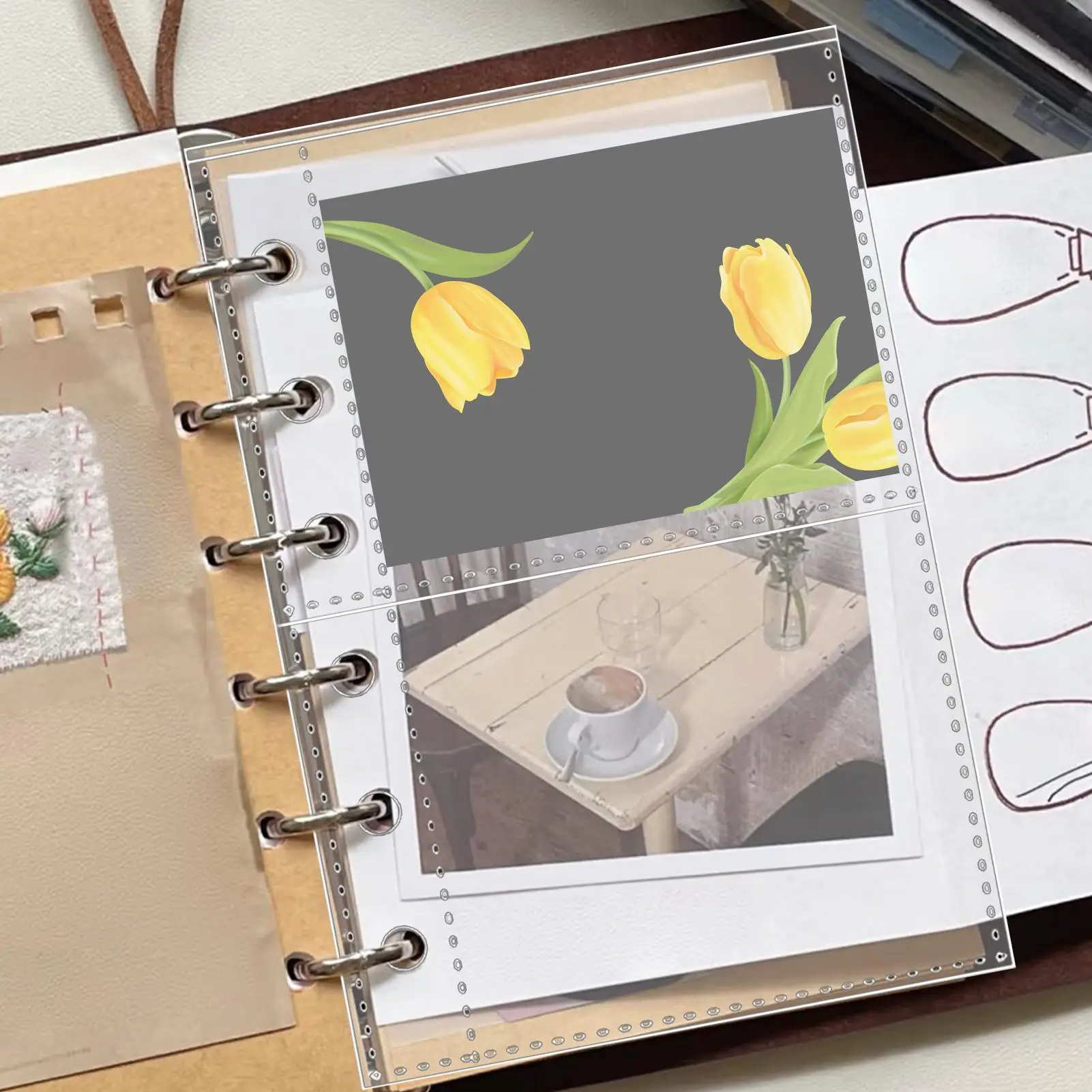 Sheet Protectors Binder 10 Pack A7 6-Ring Clear Binder Refills for Students Professionals Teachers Office Stickers Photos Cards