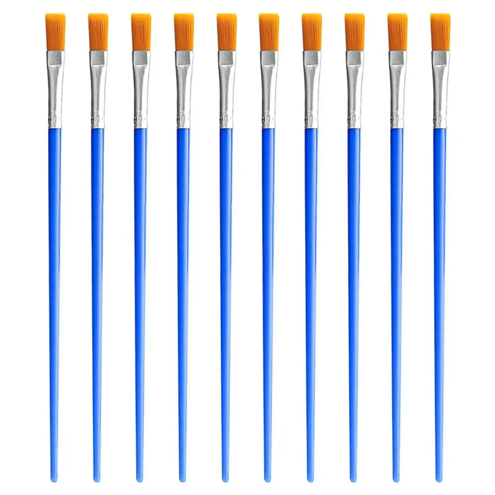 10/50PCS Flat Head/Pointed Head Oil Painting Brush Nylon Hair Art Painting Supplies Painting Watercolor Brush Long Rod Set