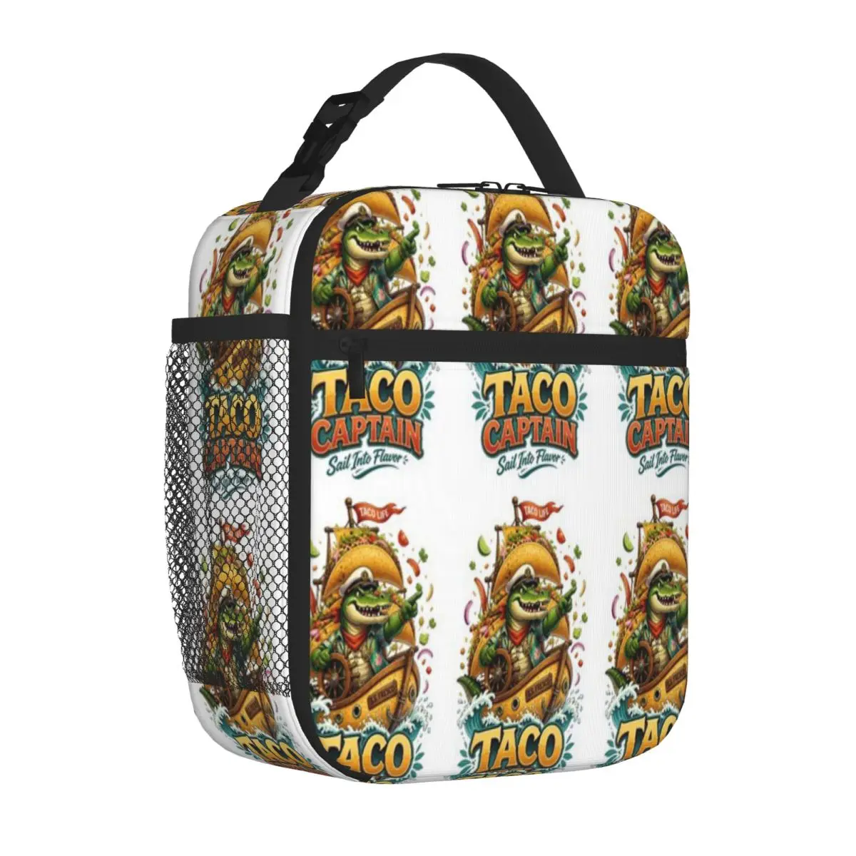 Hot Sale Taco Captain Alligator Sailing Foldable Design Canvas Lunch Bag Backpacking Nylon Lunch Bag