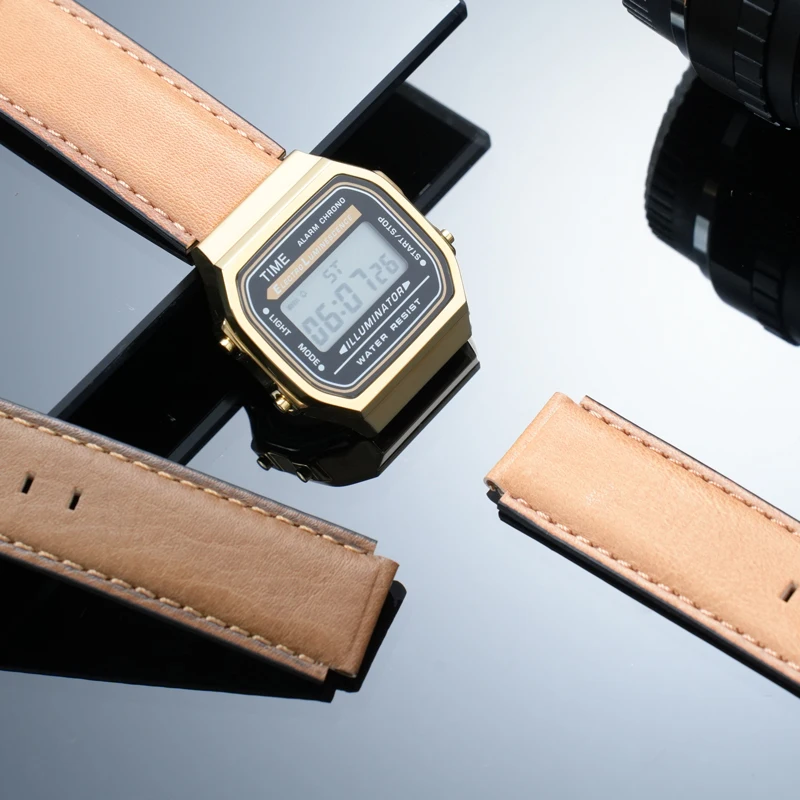 22x18mm raised strap for Casio small squares A158/A159/A168/F91 F108 AE1200/1300 modify vintage cowhide watchband Soft Bracelet