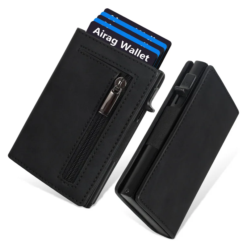 Magnetic Credit Card Holder Luxury Men Wallet Rfid Blocking Pop Up Minimalist Wallet Leather Bank Cardholder Case Wallet for Men image 2