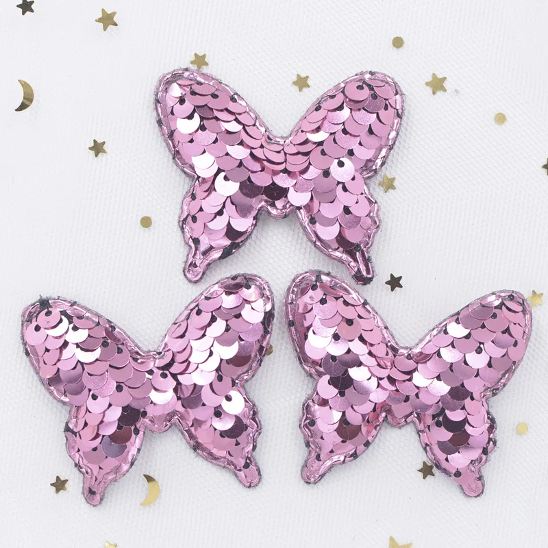 16Pcs 44*52mm Glitter Paillette Pads Patches Butterfly Appliques for Craft Clothes Sewing Supplies DIY Hair Clip Accessories
