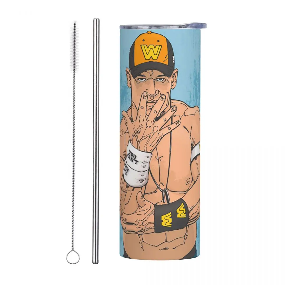 

John Cena Respect Earn It Cartoon Wrestler Stainless Steel Tumbler Vacuum Insulated Mug Thermal Cold Bottle Straws With Lid 20oz