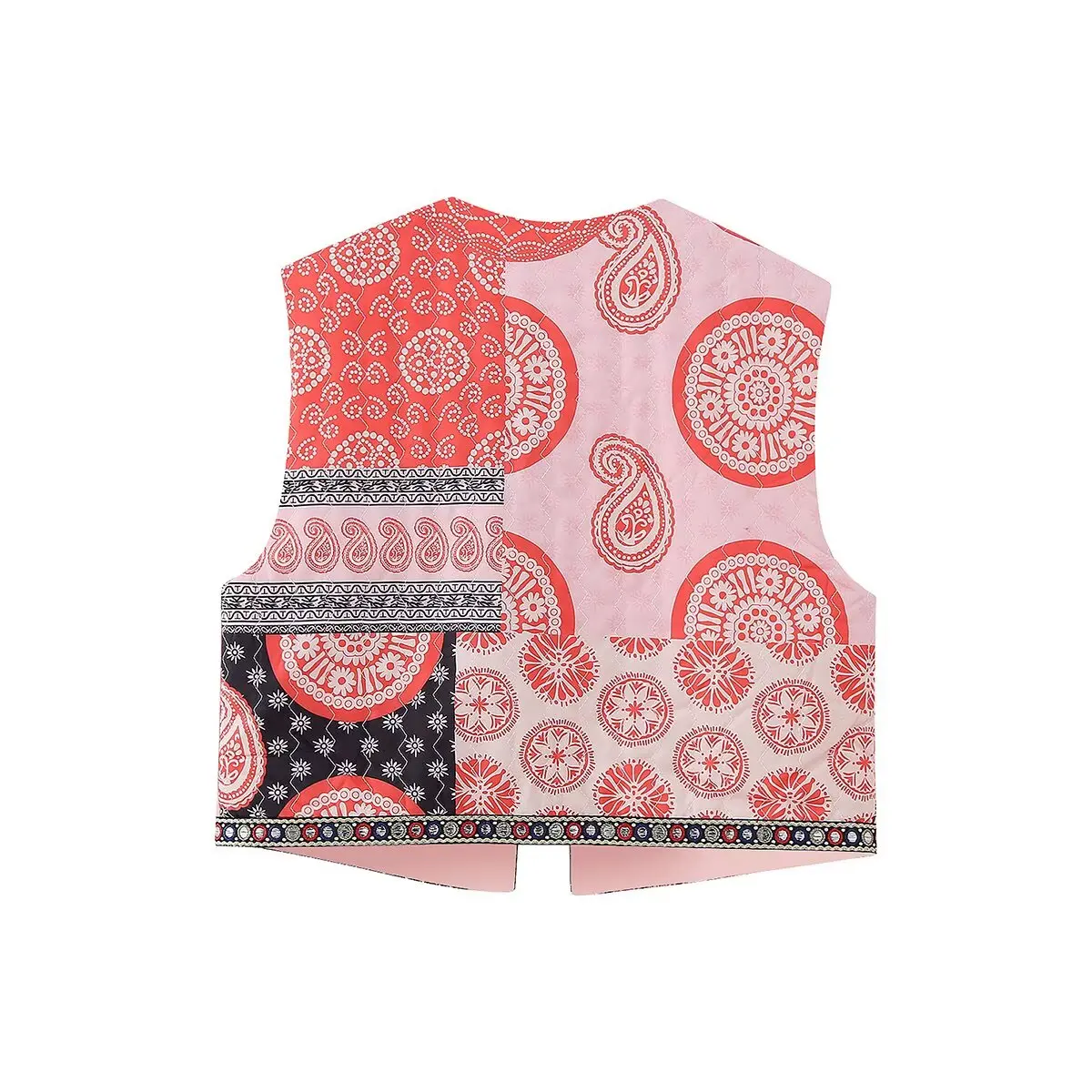 Ethnic Style Patchwork Floral Print Women' Sleeveless Vest Autumn Open Front Cropped Waistcoat Casual Loose American Style Top