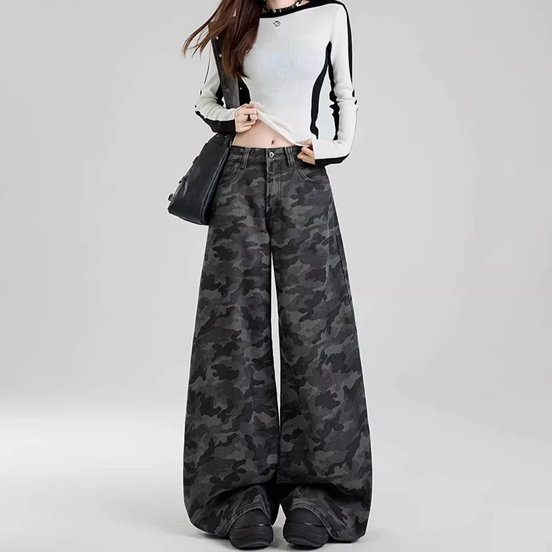 

High Waist Wide Leg Jeans Women's Loose Fit Slimming High Waist Versatile Concealing Straight Cut Loose Leggings