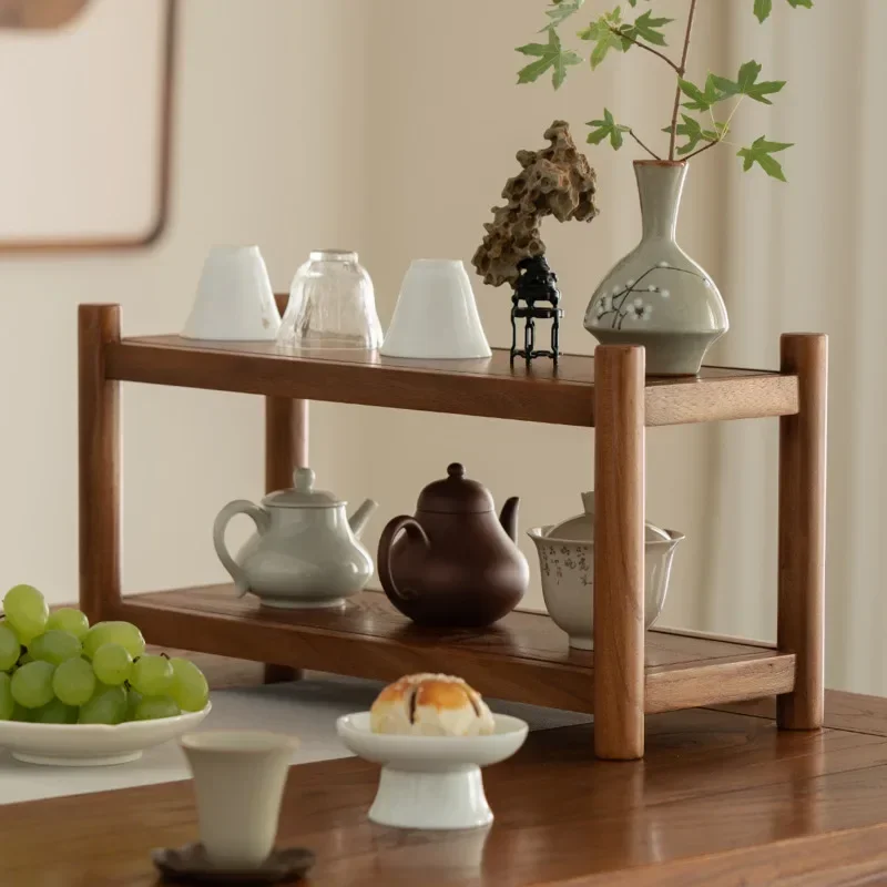 

Elm Tea Cup Rack Mortise and Tenon Structure Display Shelf Durable Tea Set Organizer Tea Leaf Storage Shelf Desktop