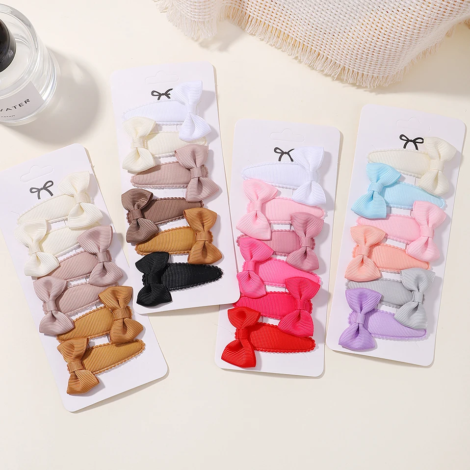 6Pcs Lovely Bows Hairpin For Kids Baby Solid Color Hair Clip Girls Hairgrips Headwear Barrettes Headdress Child Hair Accessories