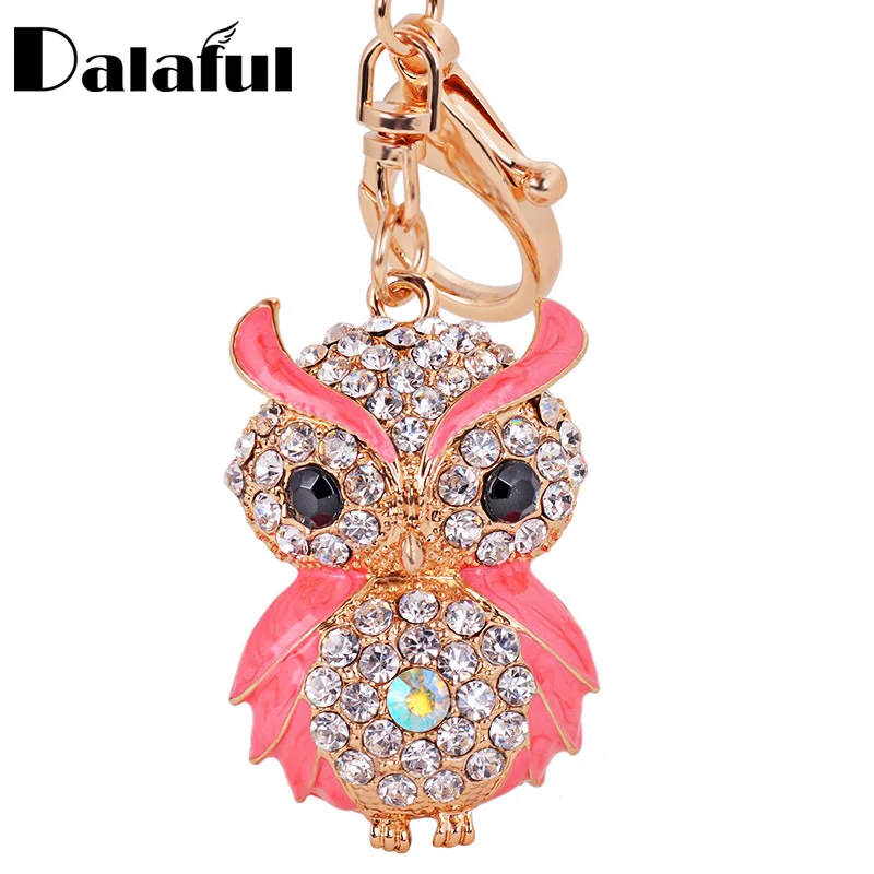 Lovely Chic Enamel Owl Key Chains Rings Holder Amazing Rhinestone Purse Bag Buckle Pendant For Car Keyrings KeyChains K287