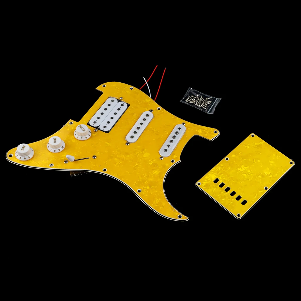 SSH Guitar Loaded Pickguard with Backplate for Strat Style Electric Guitar Yellow Pearl 3Ply Guitar Pickguard Pre-wired