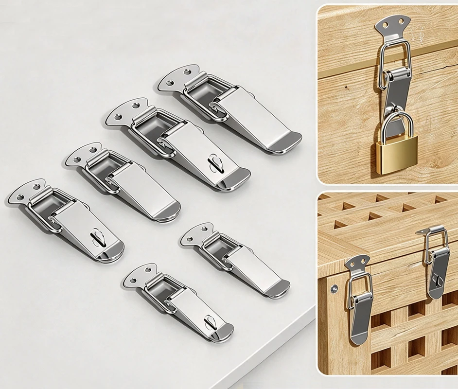 Stainless Steel Spring Loaded Toggle Latch, Catch Hasp Clamp Lock Hardware for Cabinet Wooden Case Box Chest Trunk, Silver