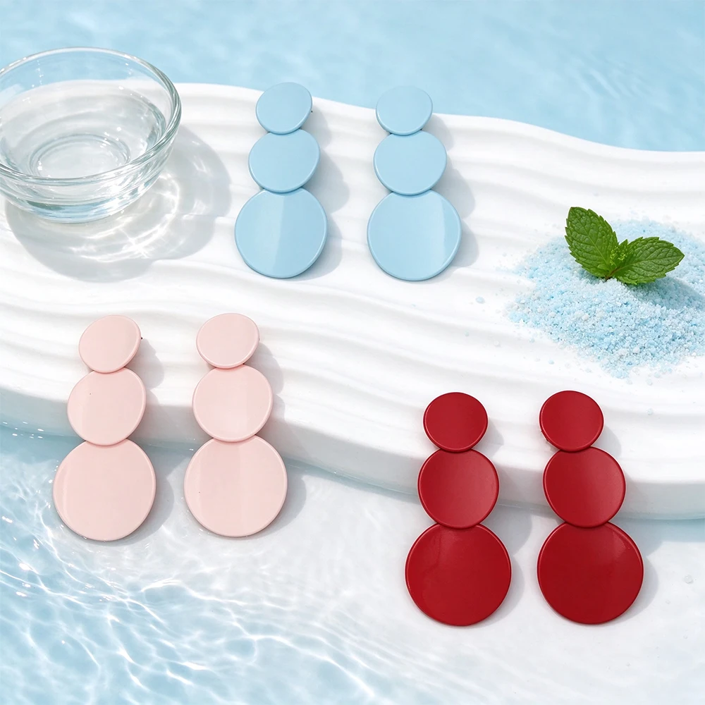 Minimalist Three-Layer Circular Oil-Drip Dangle Earrings, Geometric Large and Small Circle Splicing Long Earrings, European and American Style Colorful Accessories, Multiple Options Available